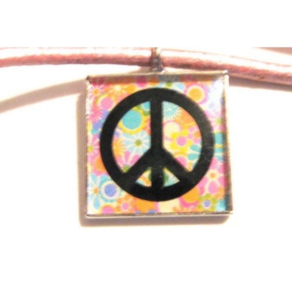 Pink Peace Symbol Cord Necklace